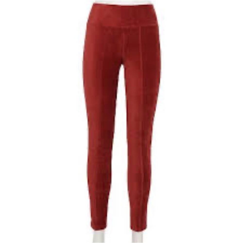 So Y2K Rust Red Corduroy Velvet Ponte Ribbed Pull On Leggings Size M Ankle HRise